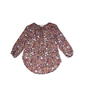 Gibson & Latimer Floral Split Neck Hi-Low Tassel Blouse Size Medium